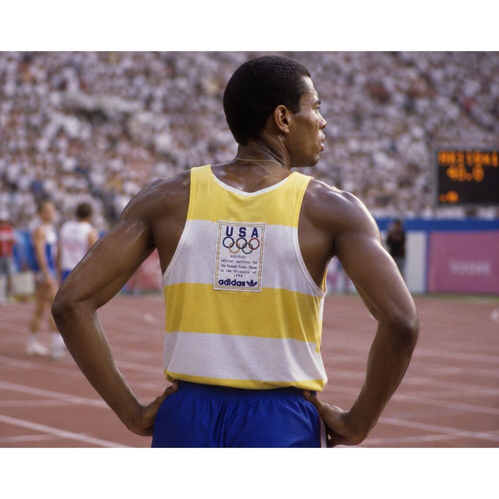 Adidas Vintage 1988 USA Olympic Tank Top Yellow White Stripe XL Rare Tee